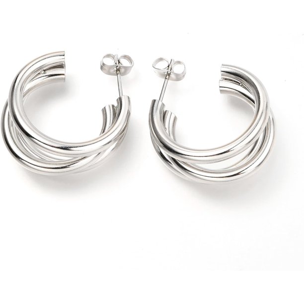 1 Pair Letter Stud Earrings Tarnish Resistant 304 Stainless Steel Half Hoop Earrings with Ear Nuts Earrings Set Trendy Simple Earrings for Women Christmas Birthday Festival Elegant Jewelry Gifts