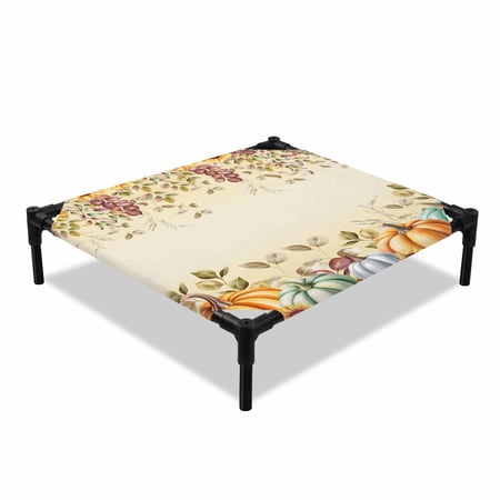 Pumpkin Thanksgiving Elevated Dog Bed Eucalyptus Sunflower Cooling Breathable Outdoor Raised Dog Cot Bed with Metal Frame Non-Slip Feet for Small Dog 20x20in