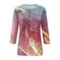 thumbnail image 4 of CaComMARK PI Plus Size Womens Clothes Women's Casual 3/4 Sleeve Printed Round Neck Blouses Buttoned Basic Tunic T-Shirts Tops Hot Pink, 4 of 5