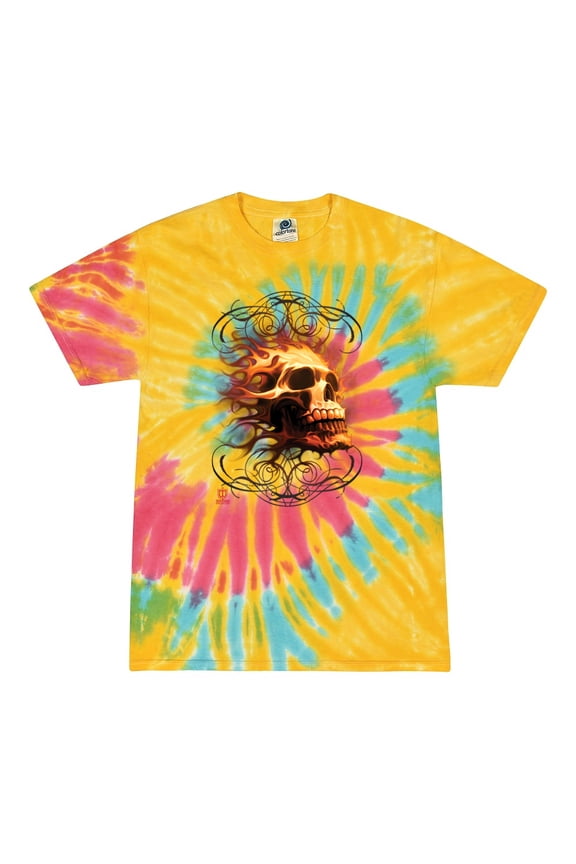 , Firey Flaming Skull, Pop Culture, Tie-Dye Tees, Aurora, X-Large
