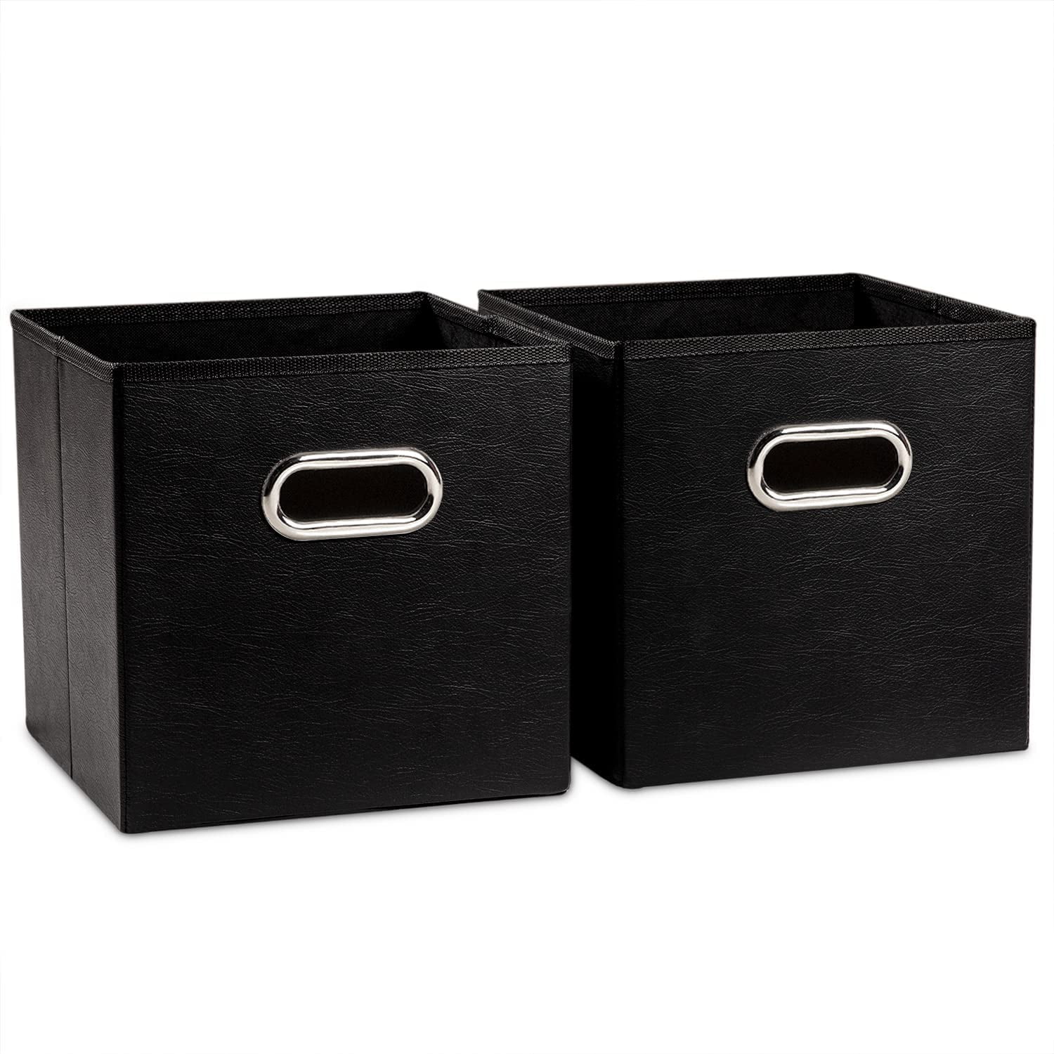 Leather Foldable Cube Storage Bins 11x11 inch [2Pack] Fabric Storage