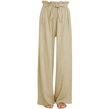 

LYXSSBYX Womens Pajama Pants Clearance Women Casual Solid Cotton Linen Drawstring Elastic Waist Long Wide Leg Pants