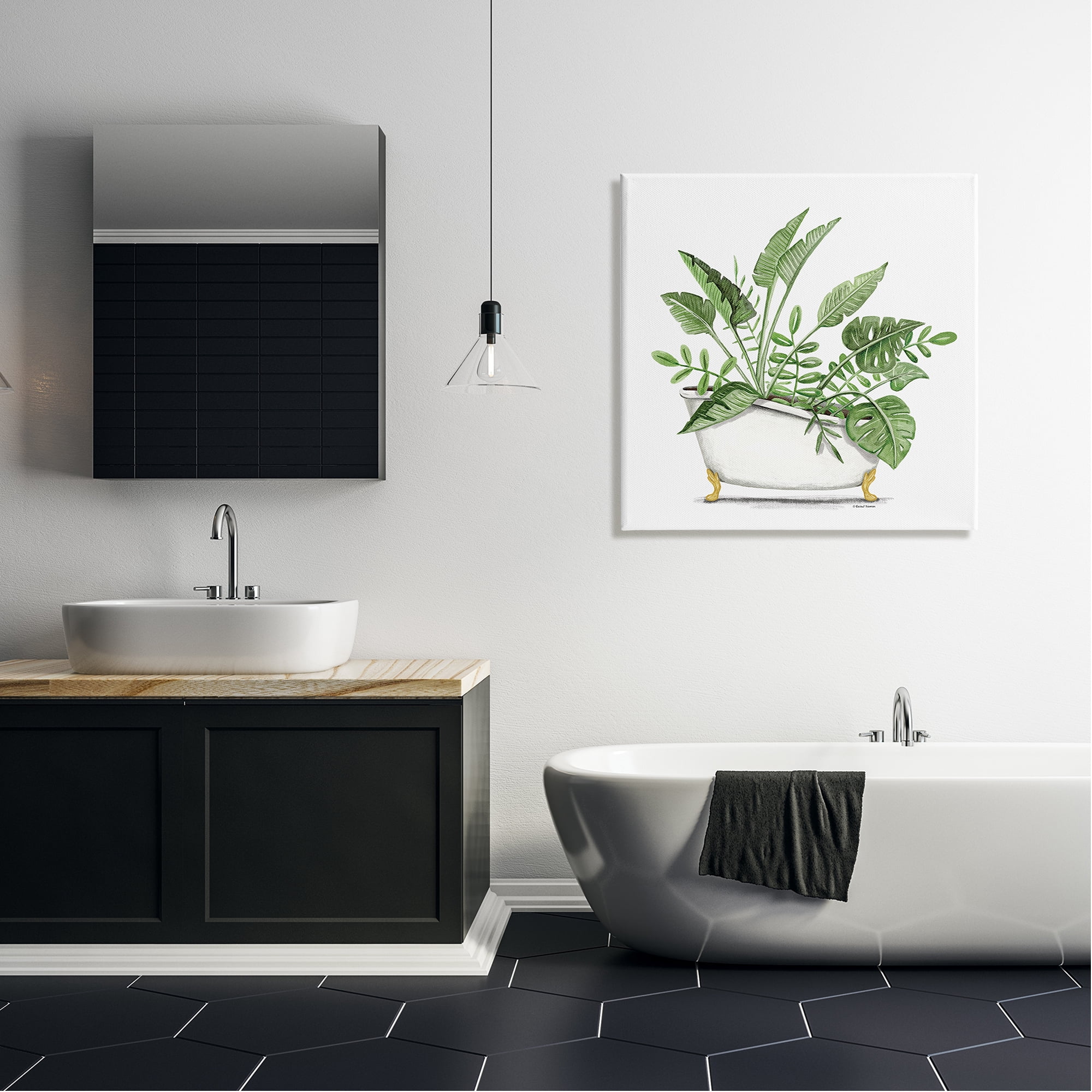 Stupell Tropical Monstera Plants Vintage Tub Typography Painting Gallery Wrapped Canvas Print Wall Art