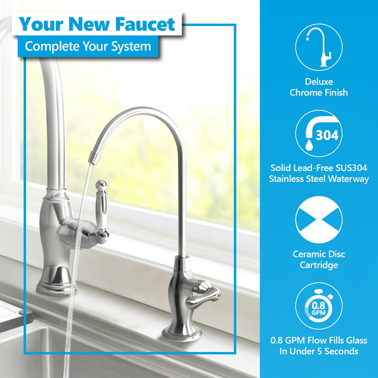 Express Water Deluxe Water Filter Faucet – Brushed Nickel Coke-Shaped  Faucet – 100% Lead-Free Drinking Water Faucet – Compatible with Reverse  Osmosis