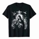 thumbnail image 1 of Camiseta de manga corta de algodón negro lavado de alto gramaje con diseño religioso de la Virgen María y la cruz., 1 of 6