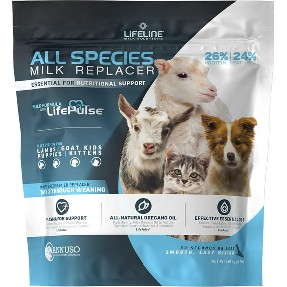 Annuso Lifeline All Species Milk Replacer 4 lb – 26% Protein & 24% Fat for Kittens, Puppies, Goat Kids, Lambs