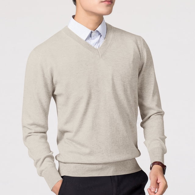 RKSTN Men's Sweater Solid Color Long Sleeve V Neck Versatile Knit Comfortable Loose Fit Pullover Sweater Fall Winter Fashionable Style