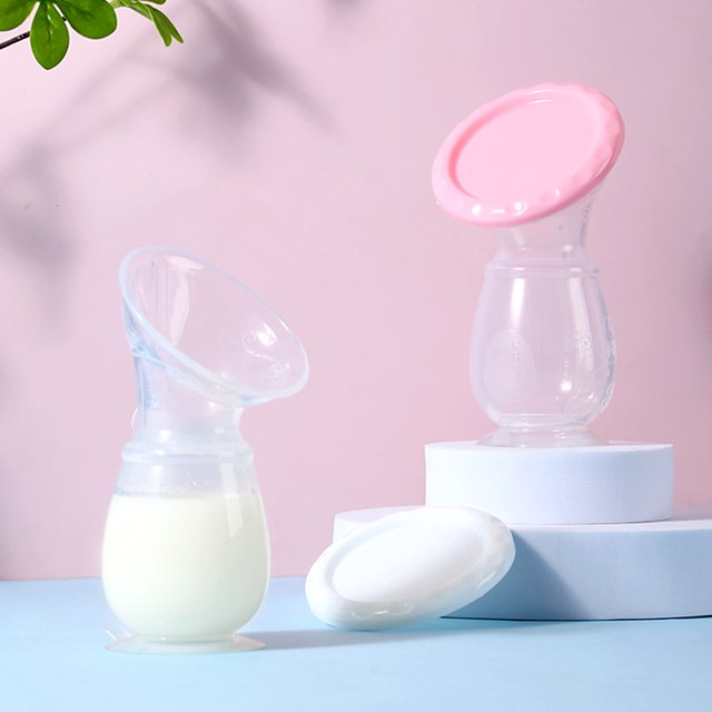 Extractor de leche manual de 2 piezas Extractor de leche materna, extractor de leche de silicona en una bolsa con tapa, rosa + blanco JAMW Sencillez