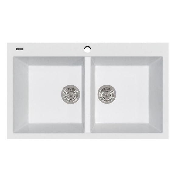 LaToscana AM8620-58UG 34 in. Elegance Drop-in Quartz Double Bowl Kitchen Sink in Milk White