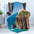 thumbnail image 4 of Lighthouse Soft Flannel Fleece Blanket, Daytime Rocky Lighthouse Shore Seaside Rocks Building Cliff Sunny Day Clear Sky, Cozy Plush for Indoor and Outdoor Use, 70" x 90", Multicolor, by Ambesonne, 4 of 5