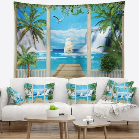 View Terrace - DESIGN ART Designart 'Wooden Terrace with Sea View' Landscape Photography Wall Tapestry