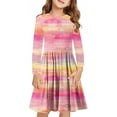 thumbnail image 2 of Odeerbi Niñas Gradient Striped A-Line Vestido de Manga Larga Skater Vestido Retro Vintage Stretchy Escuela Recital Twirly Vestido, 2 of 5