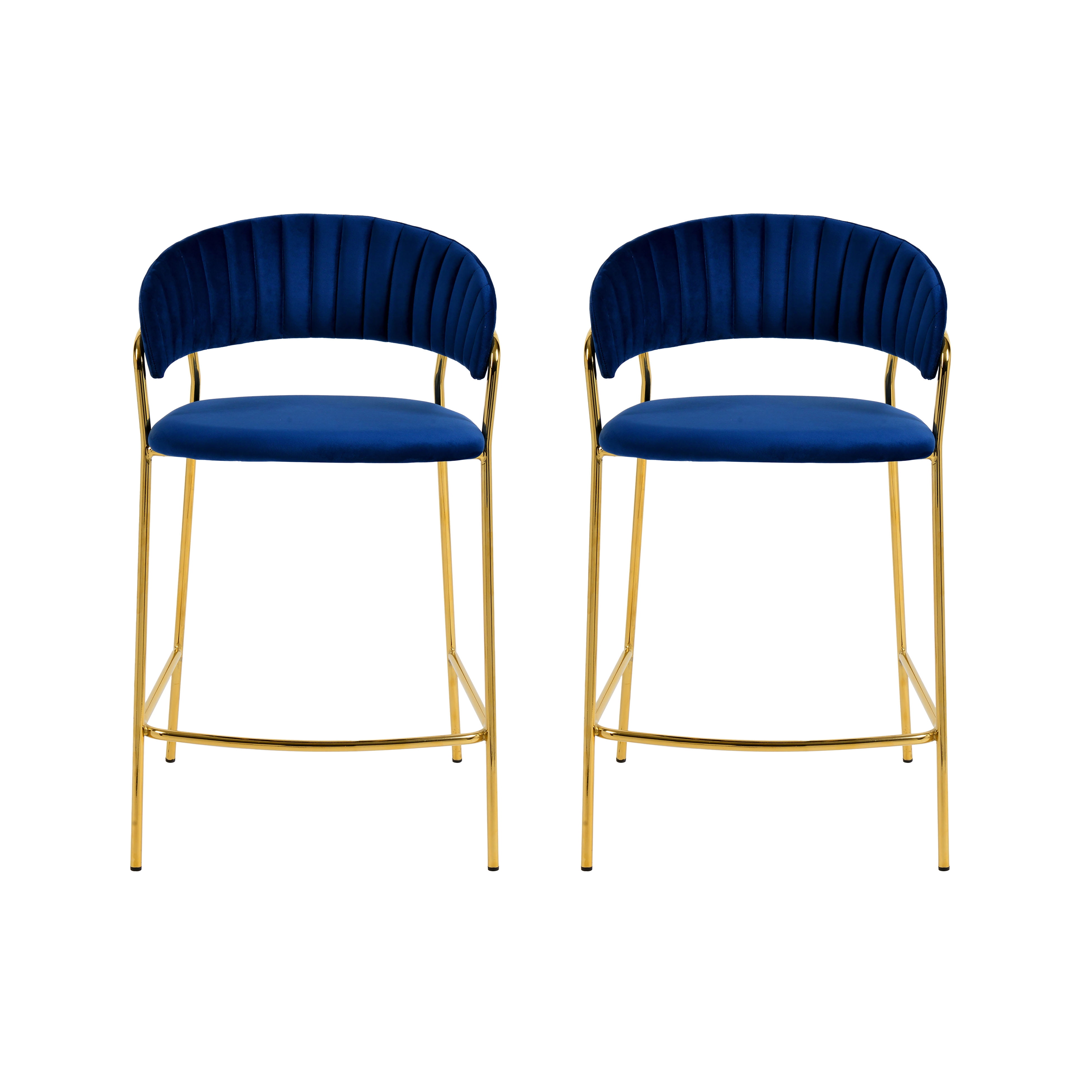TOV Furniture Padma Tufted Navy Velvet Counter Stool with Gold Legs