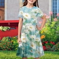 thumbnail image 1 of LOVZFMLL Robe Mignonne à Manches Courtes pour Tout-Petits Enfants Imprimé Épissure Extensible Robe Trapèze, 1 of 4