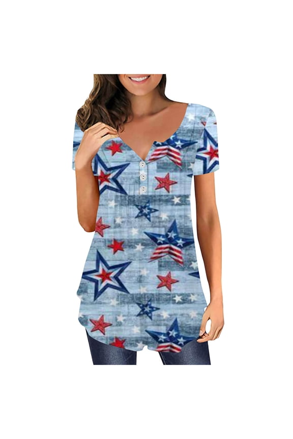 spring fashion 2023 Casual Elegant Tops For Women Independence Day Short Sleeve Blouses O Neck Hide Belly Tunic Tee Summer Henley Shirts ropa de san patricio para niña
