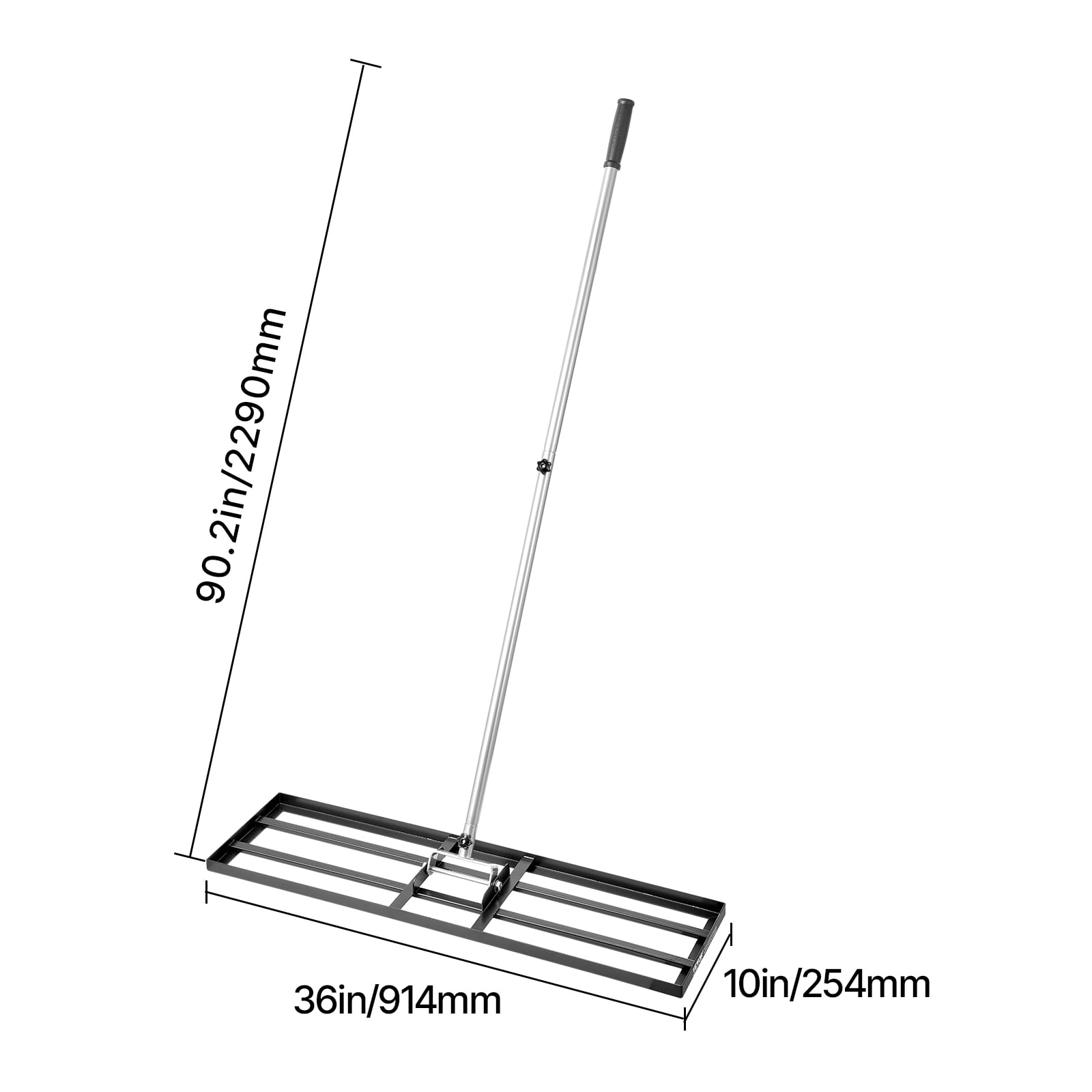 VEVOR Lawn Leveling Rake, Lawn Leveler with 83.9 in Handle, 36x10 in Ground Plate, Rust-Resistant Carbon Steel Soil Leveler, 3 Heights Adjustable, Effort Saving Lawn Leveling Tool