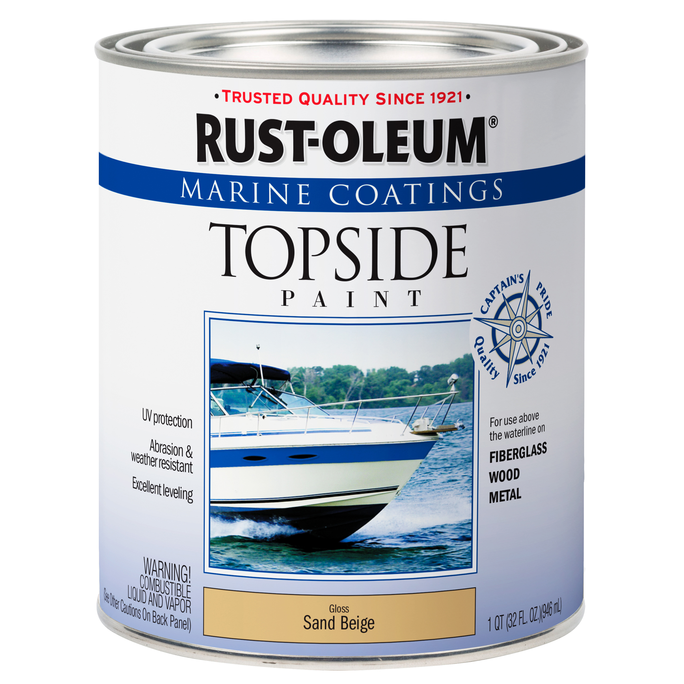 4 Pack, Sand Beige, Rust-Oleum Marine Gloss Topside Paint- 207003, Quart