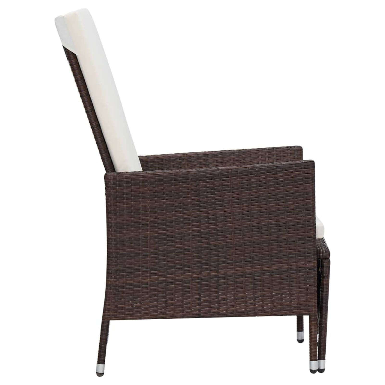 Anself Garden Reclining Chair Brown Poly Rattan Armchair with Padded Cushions and Built-in Footrest Steel Frame for Patio, Poolside, Backyard, Balcony Outdoor Furniture - image 4 of 7