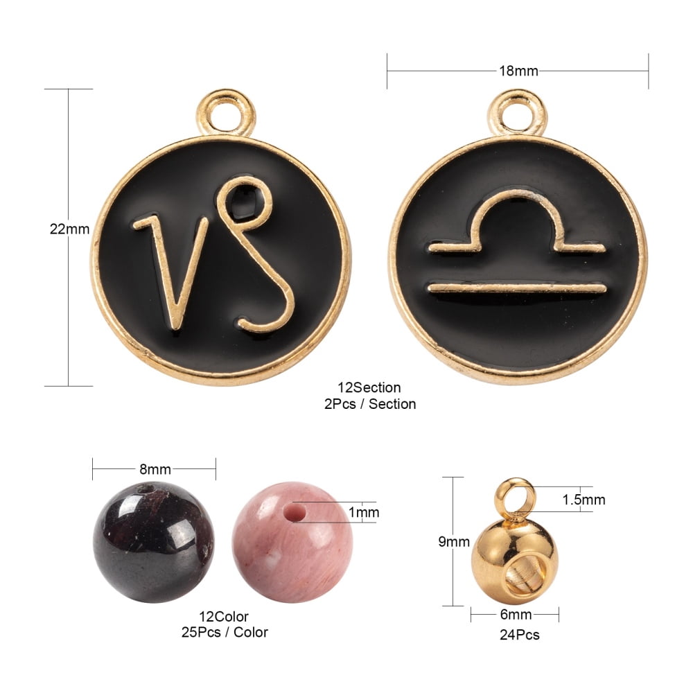 1box Birthstone Bracelets Jewelry Making Kits Including 304 Stainless Steel Tube Bails and Constellation Alloy Enamel Pendants Mixed color 348pcs/box