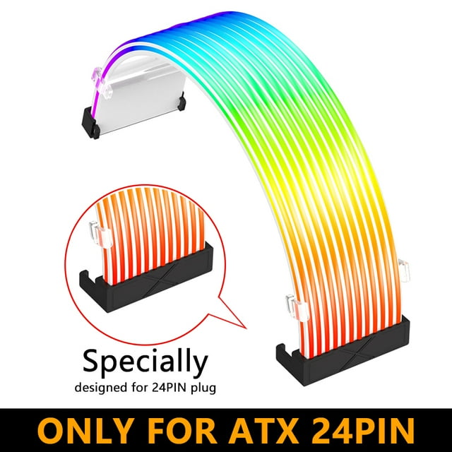 Flexible RGB LED Light Strip Bar ARGB Board Cover For Computer Power Supply ATX 24PIN GPU Video Card Cables And Case Black ATX 24PIN Only Light Strip