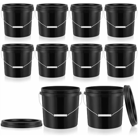 10 Pcs 2 Gallon Plastic Bucket with Lid Heavy Duty 2 Gallon Bucket Pail with Lid Handle for Storage Container Home Household Cleaning (Black)