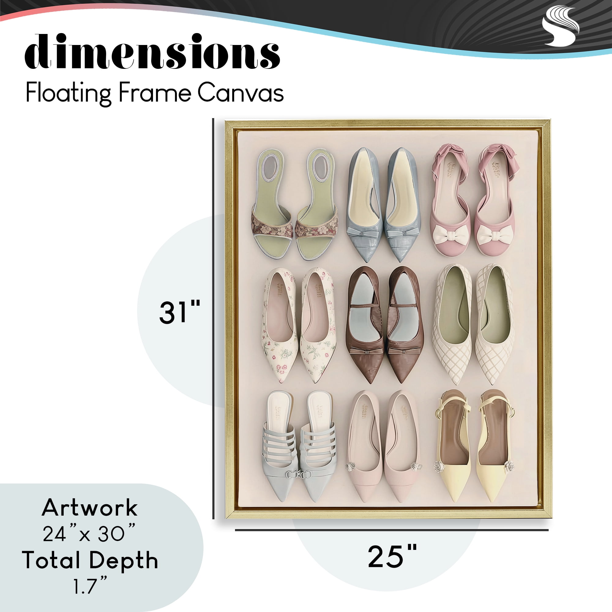Beatrice's Closet Shoes Gold Framed Floater Canvas Wall Art, design by Annabelle Hall
