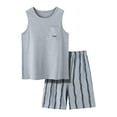 thumbnail image 2 of M-4X Plus Size Mens Short Pajama Sets with Pockets Big & Tall 2 Piece Pajamas Sleeveless Tank Tops and Shorts Stripe Printed Loungewear Outfits Set, 2 of 3