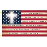 3X5 USA CHRISTIAN JESUS CHRIST CROSS I PLEDGE OF ALLEGIANCE VINTAGE FLAG BANNER