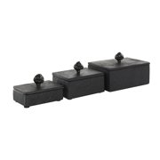 DecMode Black Marble Decorative Box with Black Knobs, 3 Count