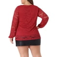thumbnail image 3 of Agnes Orinda Women's Plus Size Valentines Day Top Double Layers Lace Long Sleeve V Neck Sheer Casual Blouse 3X Red, 3 of 6