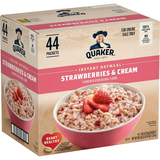 Quaker Instant Oatmeal, Strawberries and Cream, 44 Packets