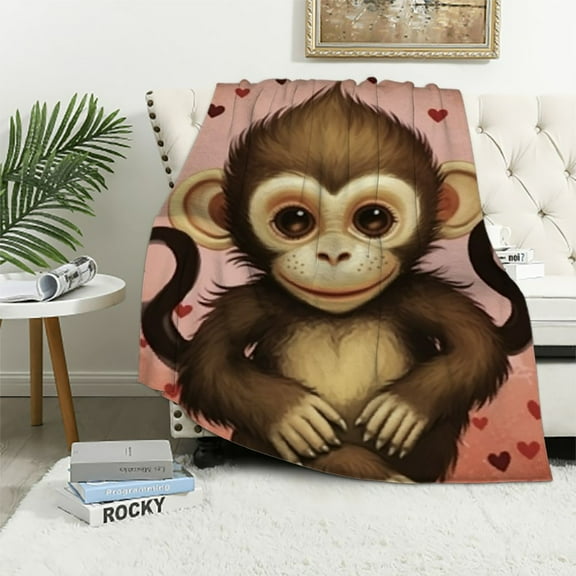 BCIIG Just A Girl Who Loves Monkeys Blanket Cute Funny Monkey Decor Throw Blanket Gifts for Girls Boys Super Warm Soft Plush Fleece Flannel Blanket Winter Couch Bedding Blanket for Baby Kids 40x50in