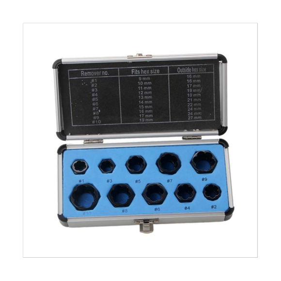 Broken Nut Extractor 10-Piece Set Aluminum Box Broken Wire Bolt Extractor Head Take Hexagon Screw Tool Short Paragraph
