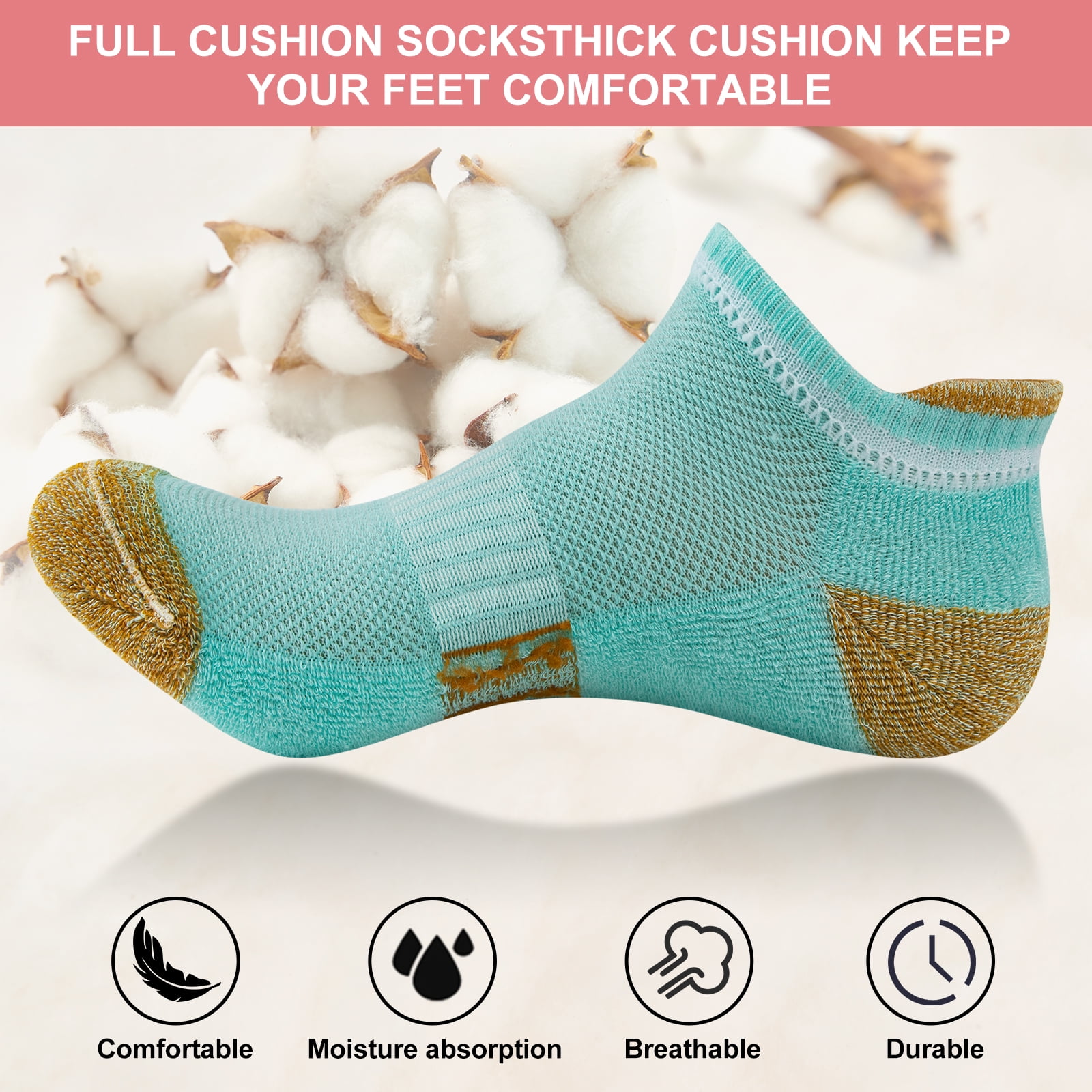Womens Ankle Socks, Low Cut Cushioned No Show Athletic Size 6-8 Socks for Women, 6 Pairs