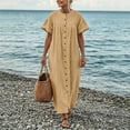 thumbnail image 5 of ClodeEU Women's Crew Neck Short Sleeve Maxi Dress with Pockets,Casual Loose Summer Vacation Dress Khaki,Women's Plus XXL, 5 of 7