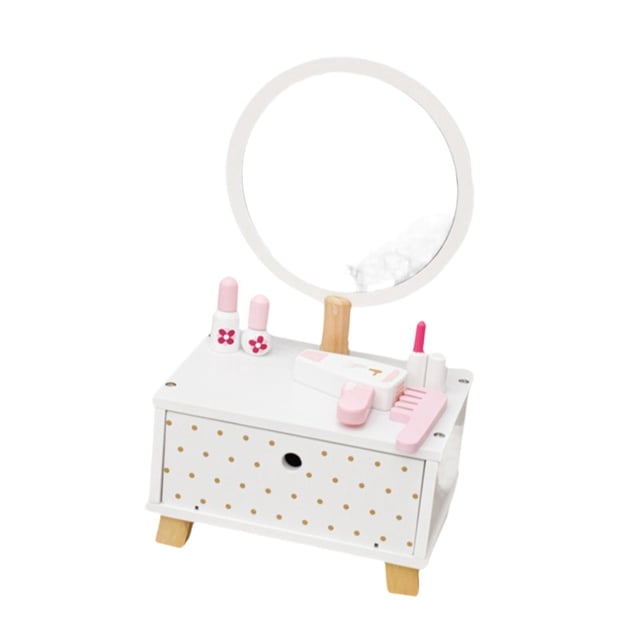Tocador de princesa de madera para niños pequeños, tocador de maquillaje, juguetes de motricidad fina, juego de rol Montessori con espejo para regalo