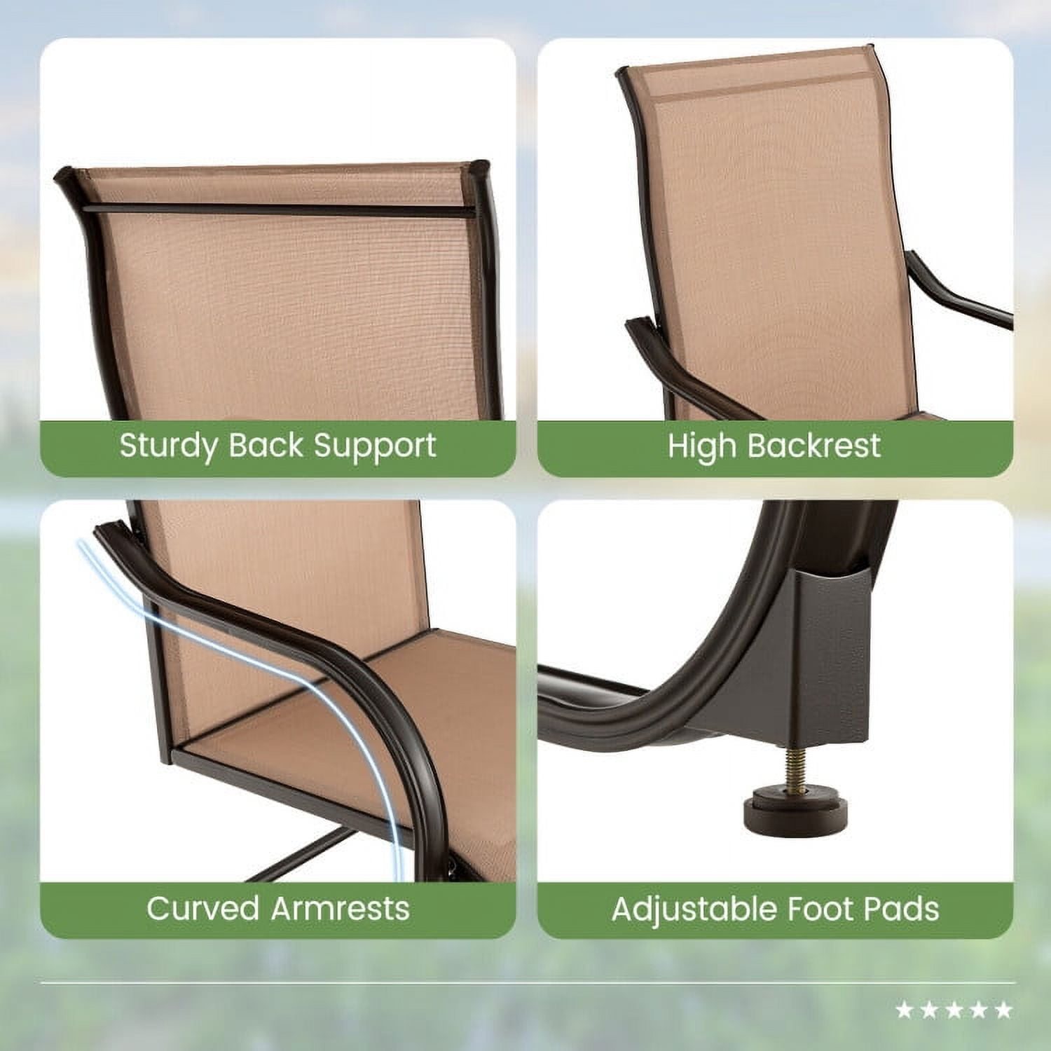 Aimee Lii 2 Pieces C-Spring Motion Patio Dining Chairs with Breathable Fabric, Outdoor Patio Set, Brown