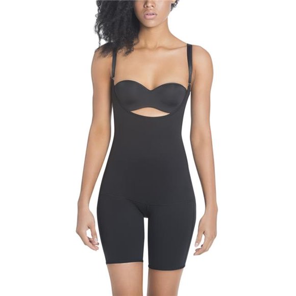 Sil-E6007-Bk-L Invisible Minceur Braless Mi-Cuisse Body Shaper&44; Noir - Grand