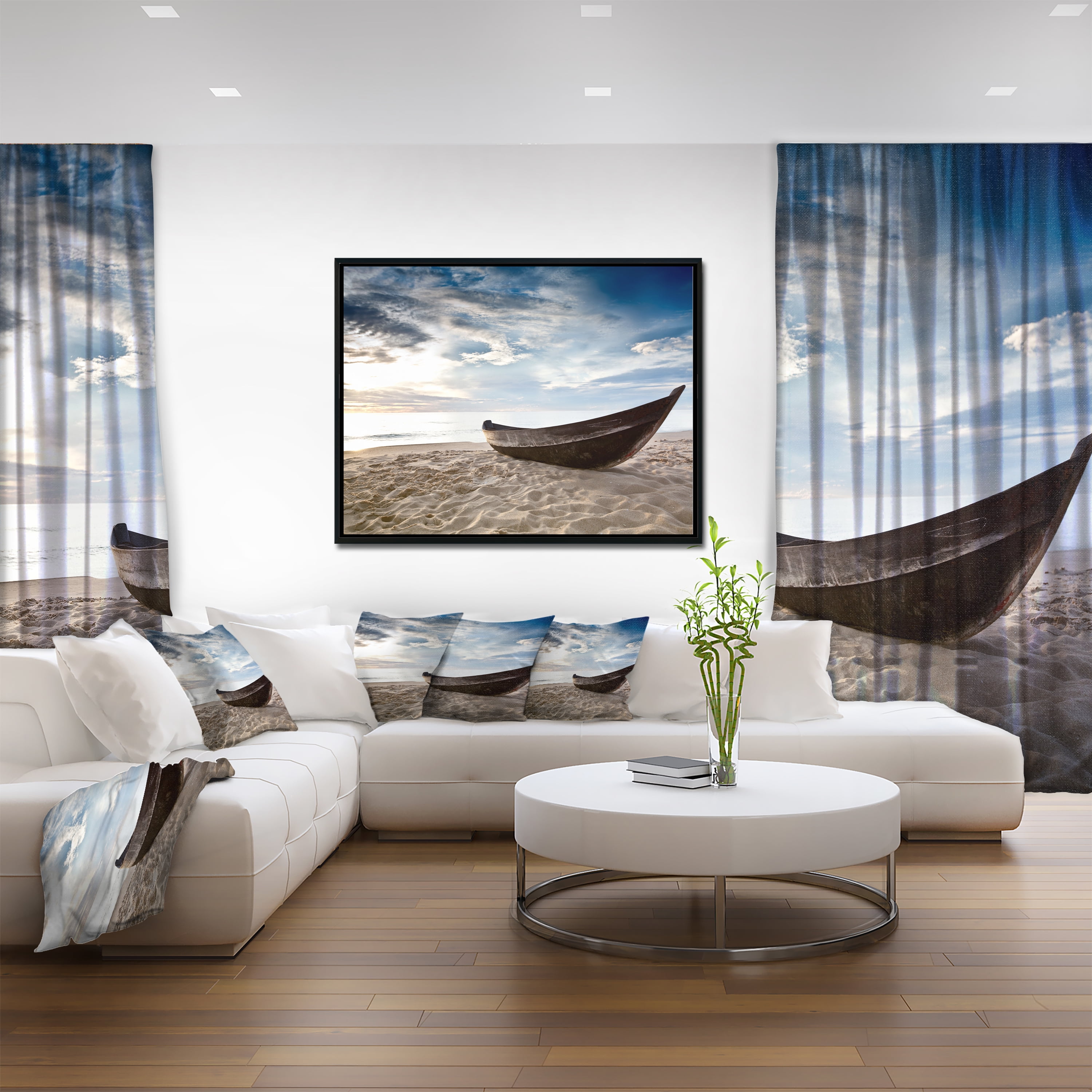 Designart ' Old Fisherman Boat ' Seashore Photography Framed Canvas Art Print