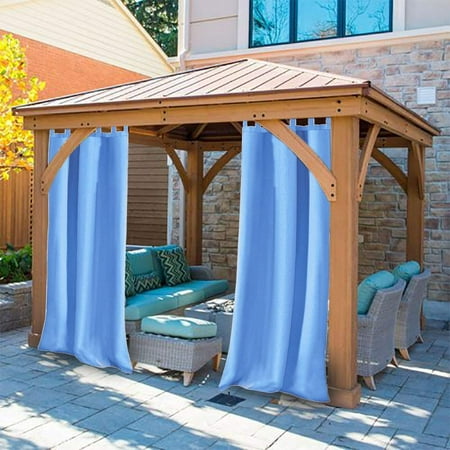 Hg Mart Blackout Uv Ray Protected Waterproof Curtain Privacy Outdoor Single Window Panel 50x84 Inch For Porch Patio Blue
