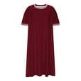 thumbnail image 4 of Efsteb Womens Summer Sundresses Short Sleeve Casual T Shirt Dress Crewneck Sundresses Beach Vacation Pockets (Wine,XL), 4 of 8