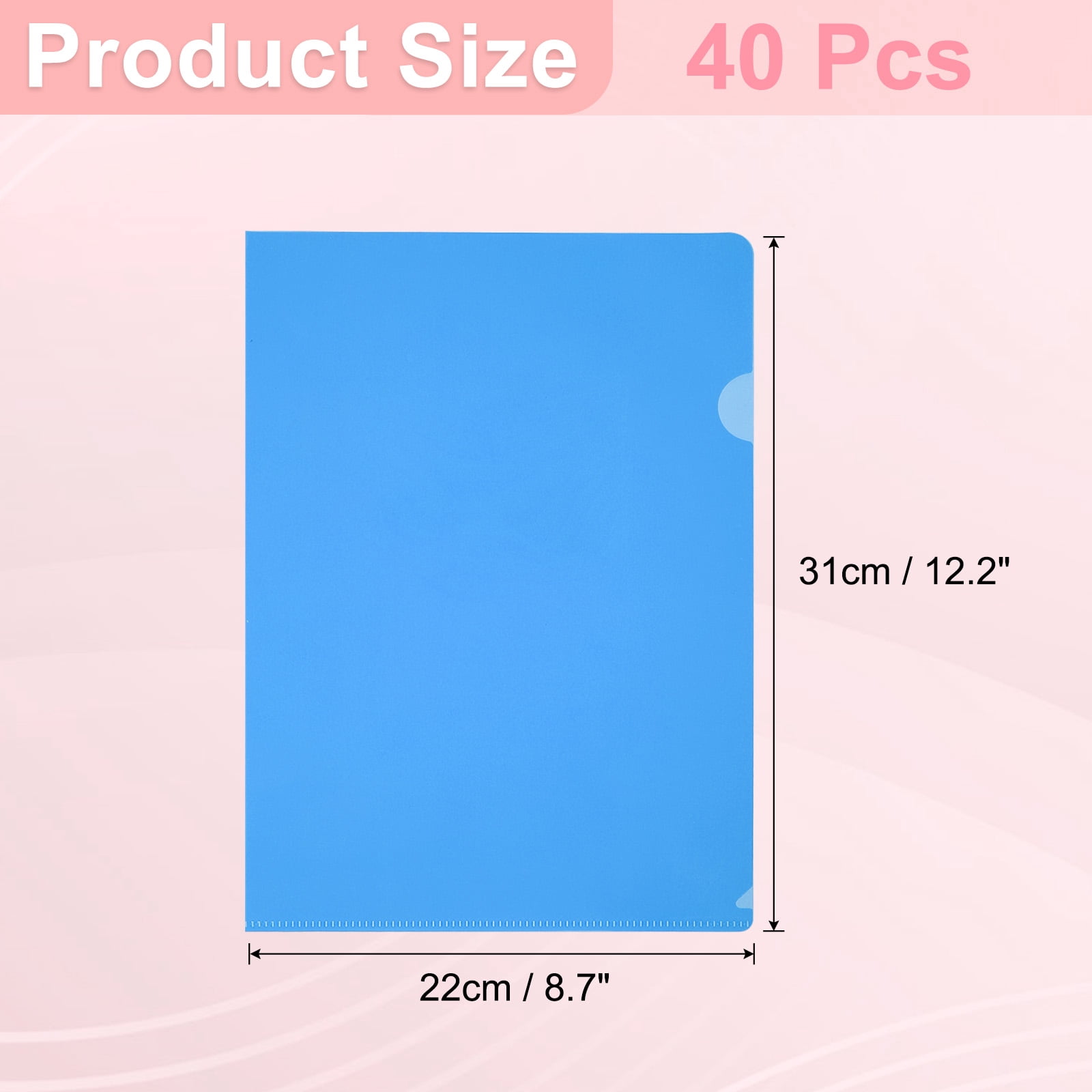 A4 Plastic Folders, 40 Pack Clear Folders L Type Project Pockets Paper Document Jacket Sleeves L Shaped Transparent for Documents Plastic Office File, 8.7x12.2in, Dark Blue