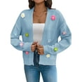 thumbnail image 5 of Hibeli Women Color Floral Applique Lantern Long Sleeve Open Front Daisy Cardigan Sweater, 5 of 7