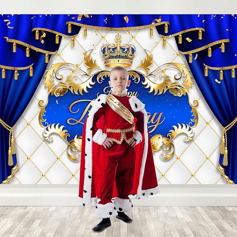 Avezano Royal Blue & Gold Prince Birthday Backdrop — 8x6 Ft Photo Background For Boys' Parties, Photography