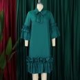 thumbnail image 4 of AURA Plus Size Ruffle A Line Midi Dress Half Open Collar Trumpet Sleeve 3 4 Sleeve Casual Elegant Dress with Zipper, 4 of 11
