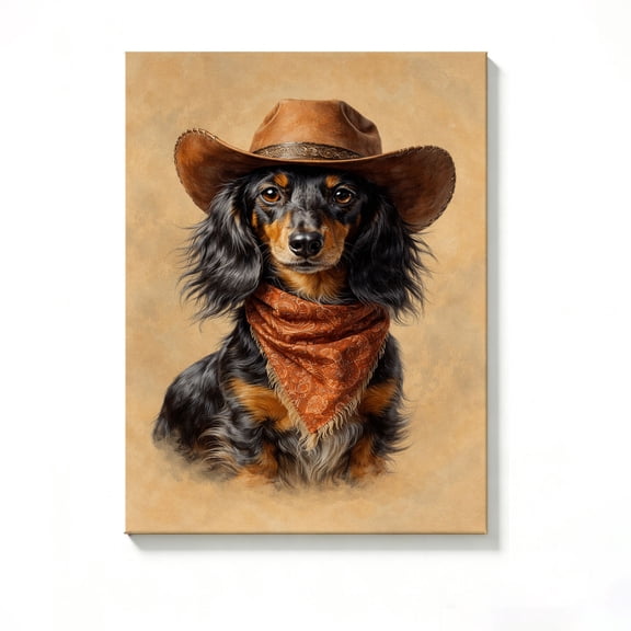 FLASHLUMI 8x12 Inch Cowboy Dachshund Dog Art Print Canvas Wall Art, Western Pet Decor for Living Room Bedroom, No Frame