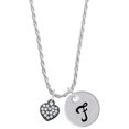 thumbnail image 1 of Delight Jewelry Black Nickeltone Clear Crystal Heart Silvertone Script Initial Disc - F - Charm Necklace, 20"+3", 1 of 4