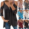 thumbnail image 1 of Fiudx Ofertas Flash Del Día Mujer Casual Tallas Grandesencaje Media Mangaｖ-Cuello Cremallera Ahueca Hacia Fuera Camiseta Blusa Tops, 1 of 7
