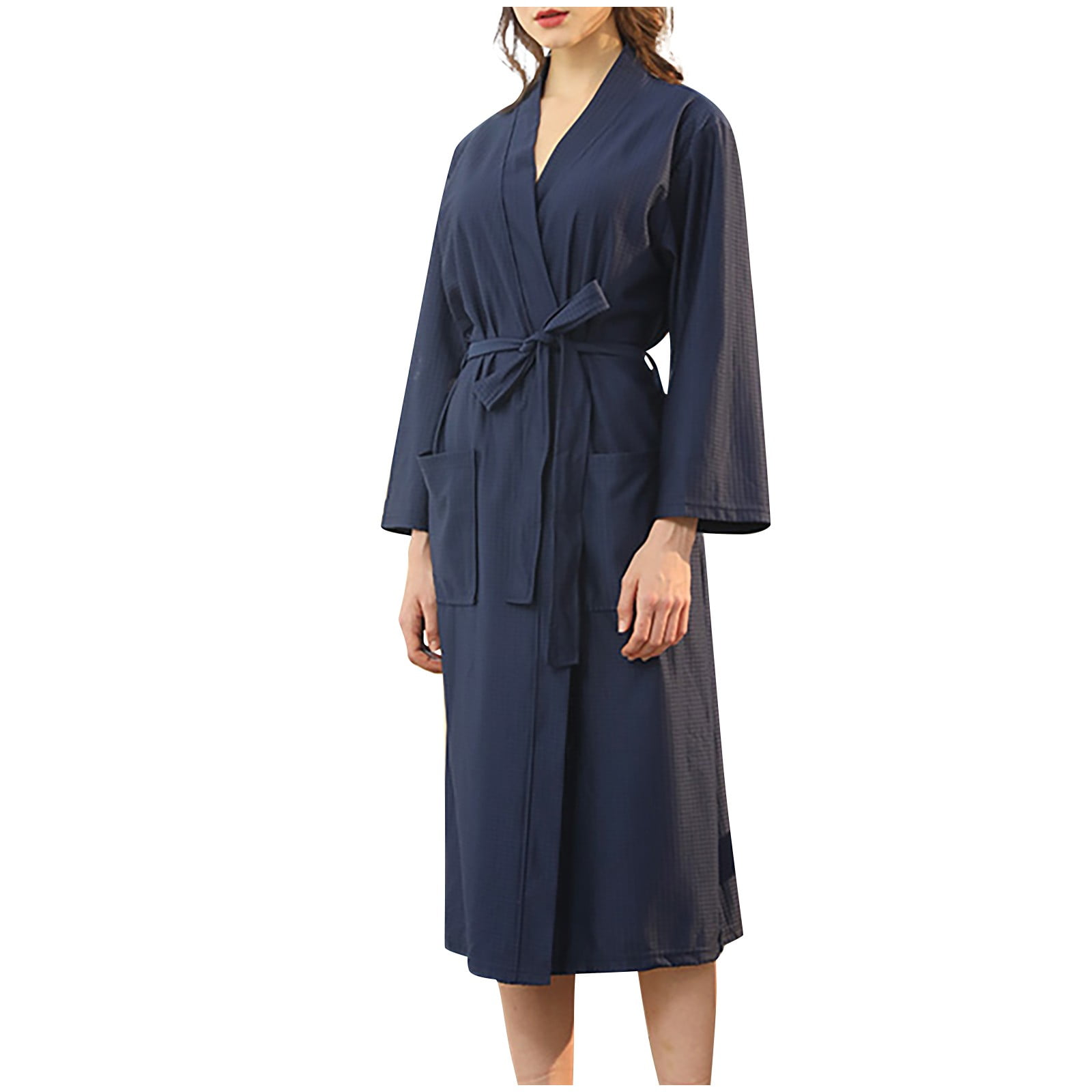 WANYNG pajamas for women Unisex Pocket Breathable Knee Length Bathrobe ...