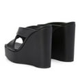 thumbnail image 4 of FSJ Women Wide Cross Strap Wedge High Heeled Mules Open Square Toe Platform Slide Sandals Sexy Cocktail Party Summer Slippers Size 12 Black, 4 of 5